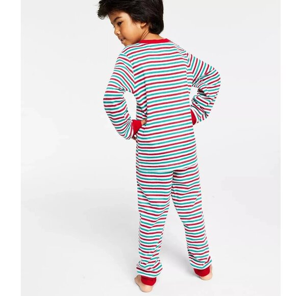 Family Pajamas Unisex Kids Boys Girls 2-Piece PJ Set, Red Green Stripe - Picture 2 of 4